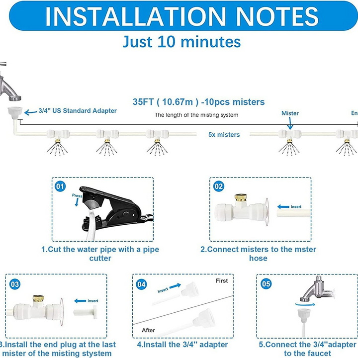 BowLift | Misting System for Terrace and Garden – Cooling Spray Set for Sunshade and Pavilion