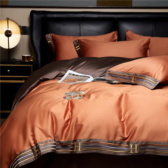 Satin Cotton Embroidered Bedding Set - Luxora | Bowlift