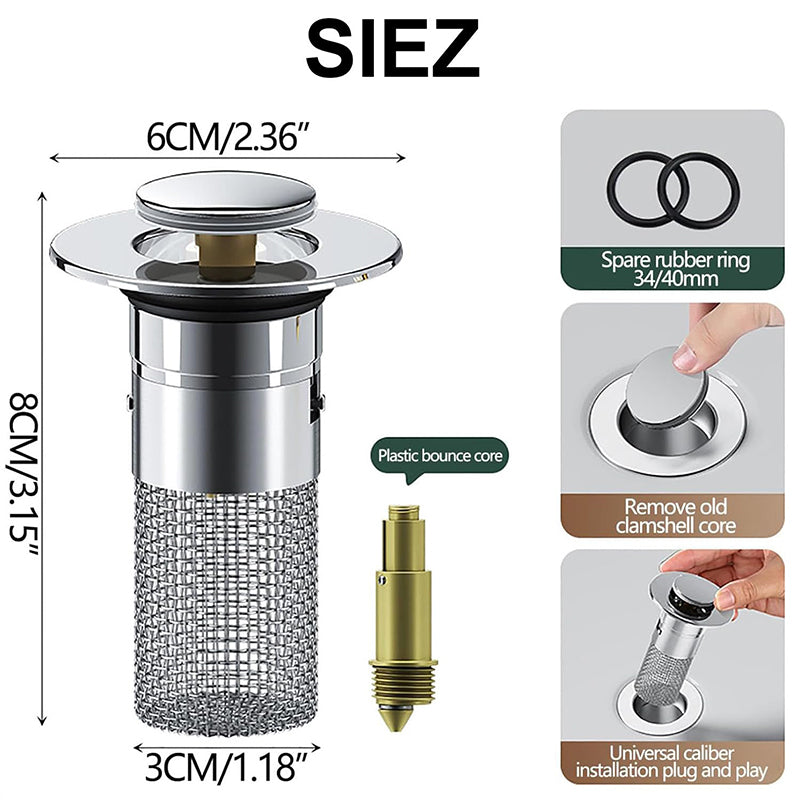 Stainless Steel Sink Drain Strainer Hair Catcher,  Bounce Floor Drain Filter | Bowlift