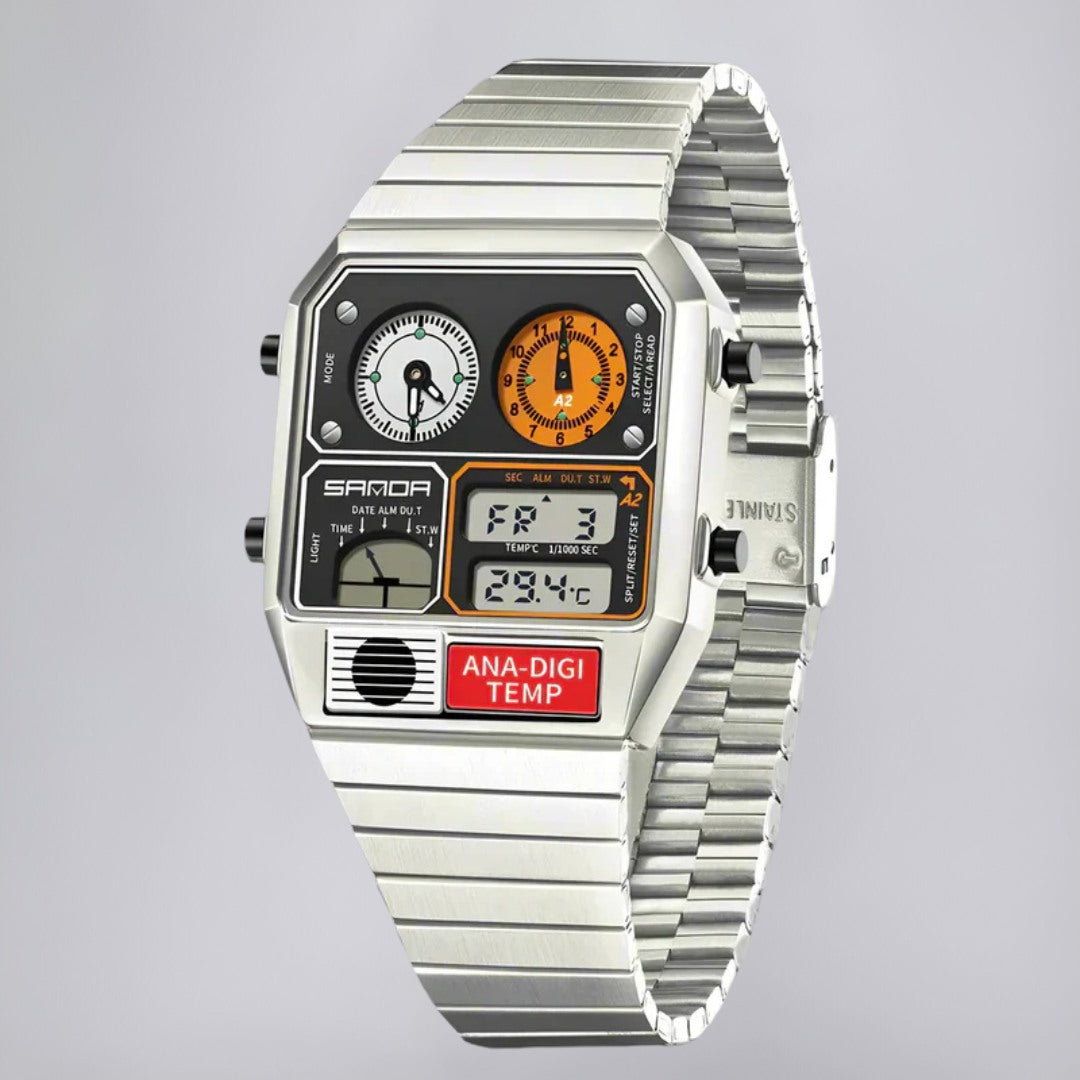 Dual-Display Watch in Retro-Modern Case Design