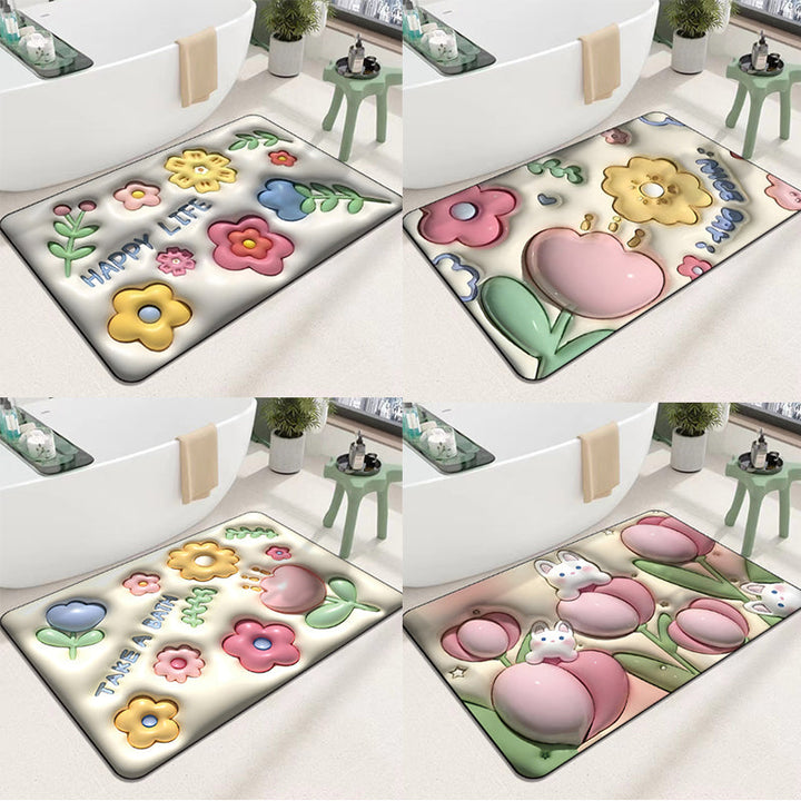 BowLift | 3D flower soft diatom mud absorbent floor mat