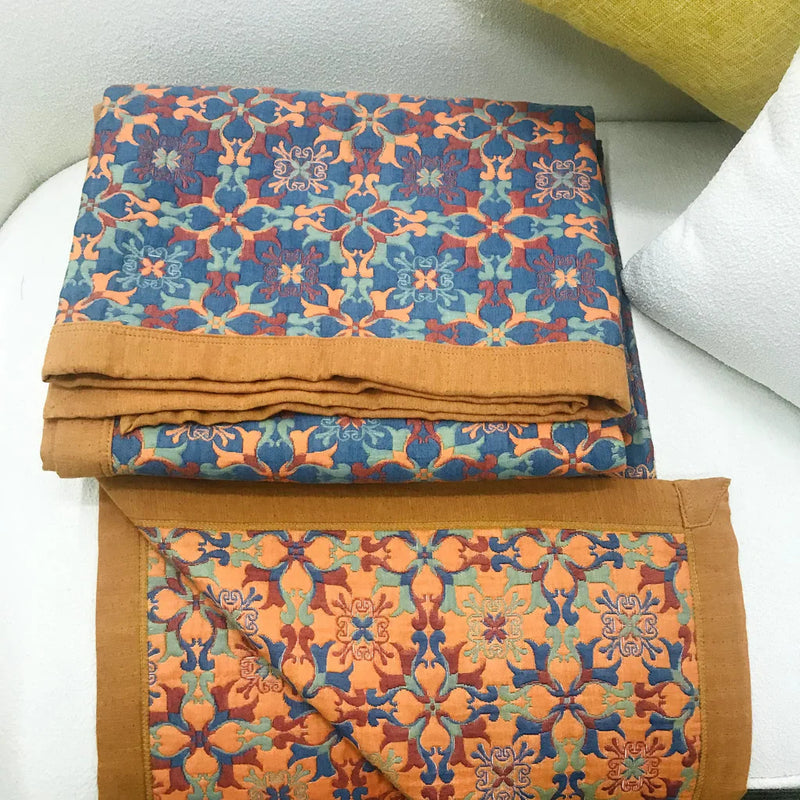 BowLift | Six-Layer Cotton Blanket with Orange-Blue Pattern