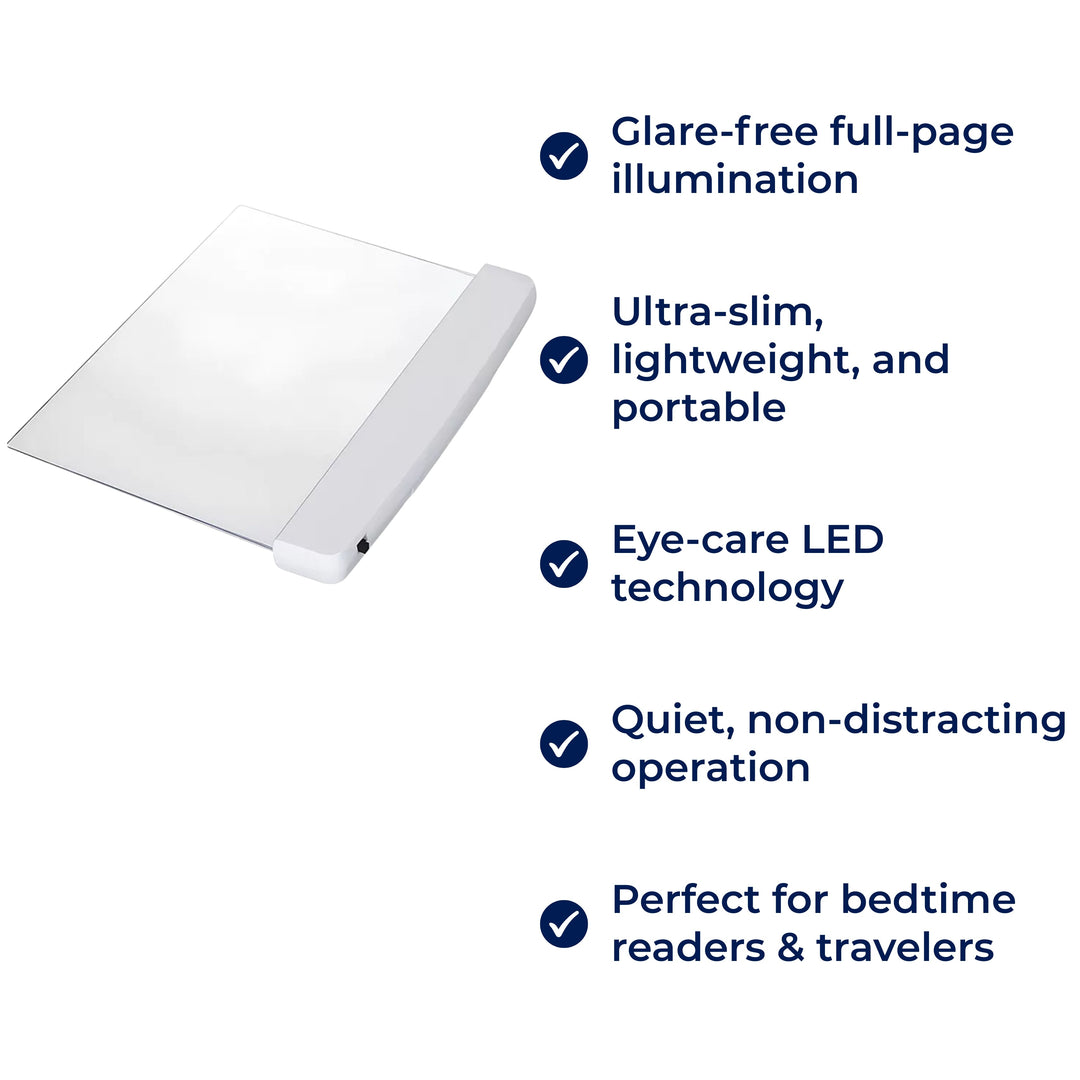 PageGlow | Flat LED Book Light – Glare‑Free Full‑Page Illumination – Slim Portable Design – Eye‑Care for Travellers & Bedtime Readers Bowlift