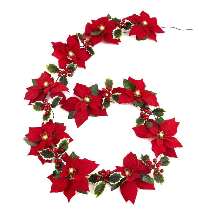 BowLift | Christmas Red Flower Fruit Faux Velvet Flower LED String Lights