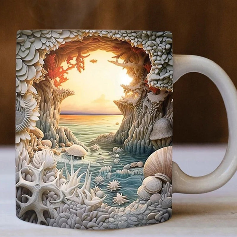 3D Ocean Beach Break Through Theme Coffee Mug | Bowlift