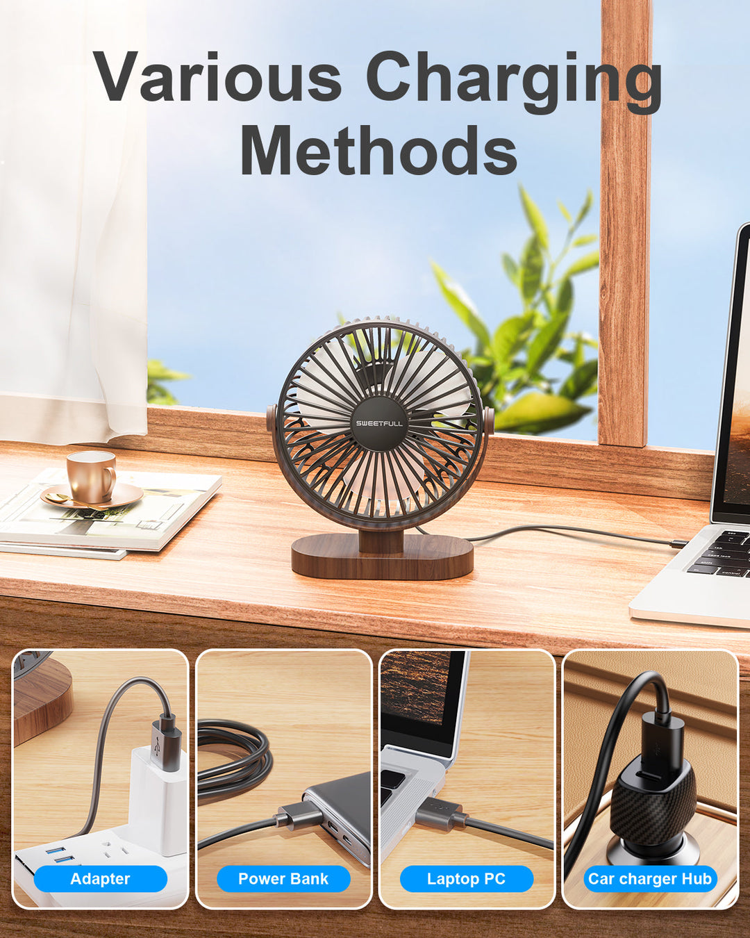 6.5 Inch USB Small Desk Fan for Home Office Car Outdoor Travel | Bowlift