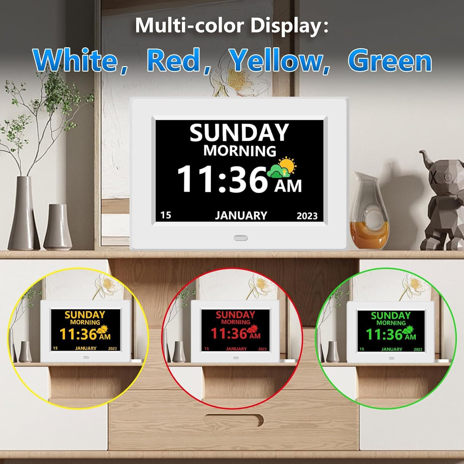 BowLift | 11.5-Inch Digital Calendar Day Clock with 19 Reminders – Claryon