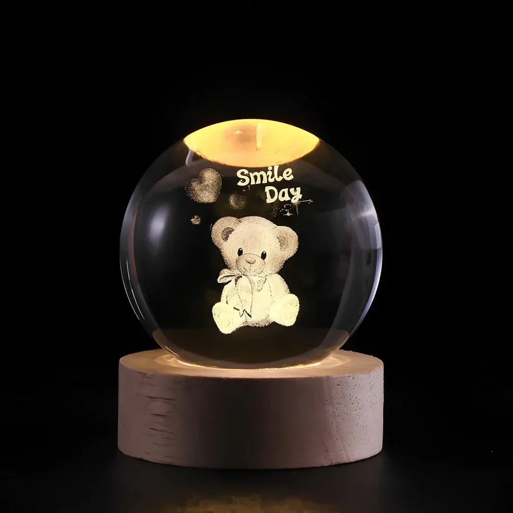 BowLift | Night Light Wooden Base Crystal Ball Lamp