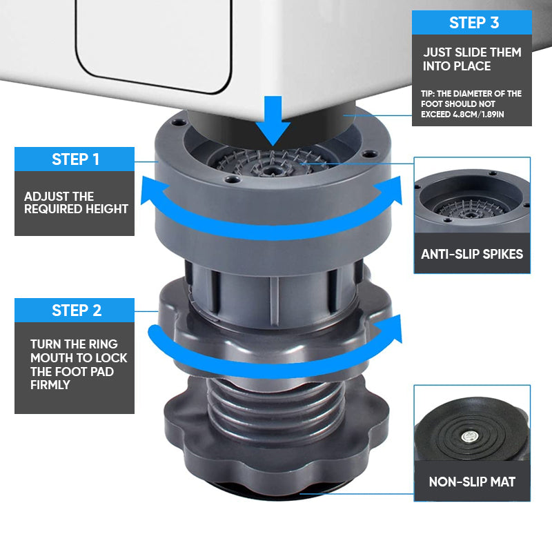 4 Piece Adjustable Height Washing Machine Support | Bowlift