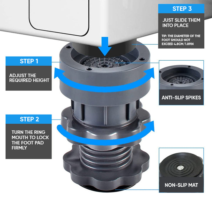 4 Piece Adjustable Height Washing Machine Support | Bowlift