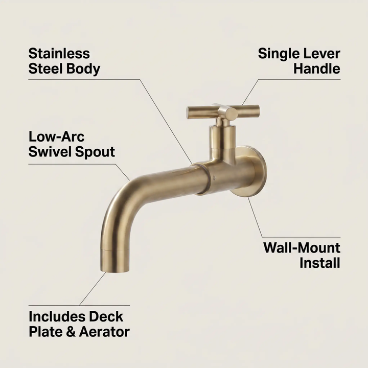 BowLift | Contemporary Wall-Mounted Bathroom Faucet Cross Handles Stainless Steel Faucet