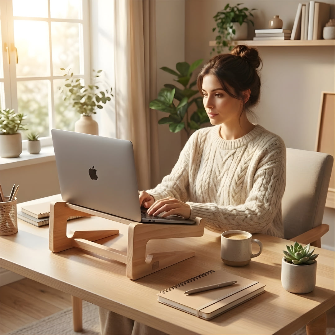 Ergonomic Neck Support – Ventilated Natural Wood – Prevents Overheating – Ideal for Home & Office Use Bowlift