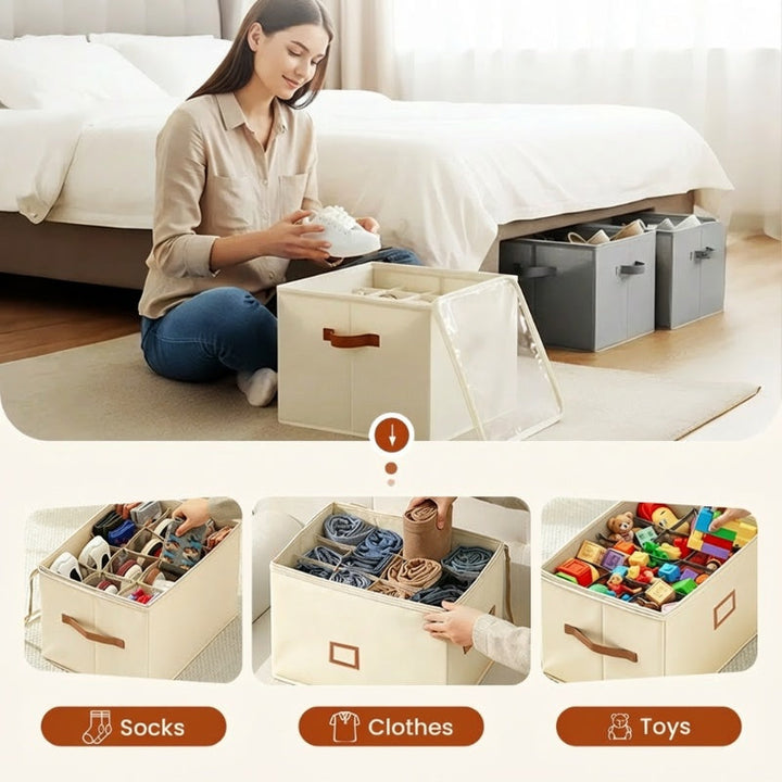Foldable shoe box made of fabric with lid | Bowlift