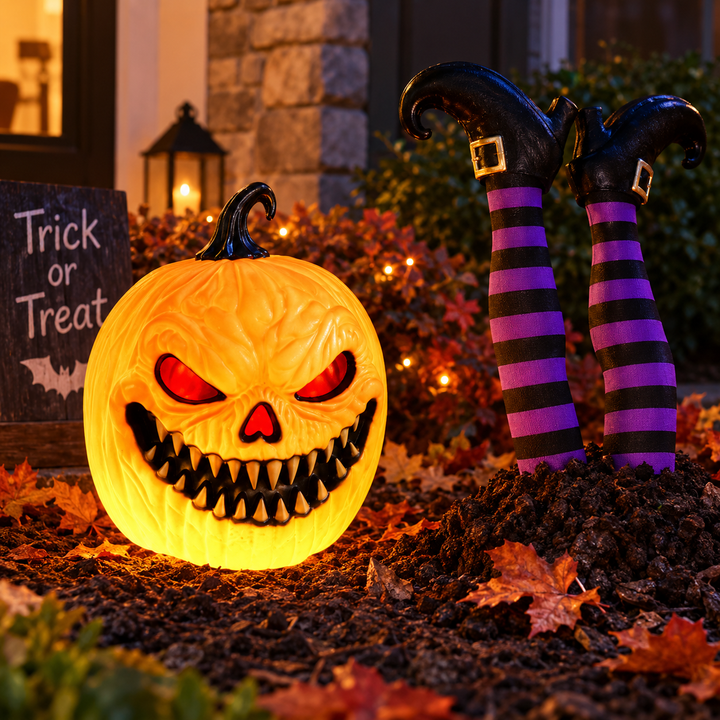 Animated LED Halloween Jack-o'-Lantern Trio with Sound-Activated Flicker and Gradient Glow Bowlift