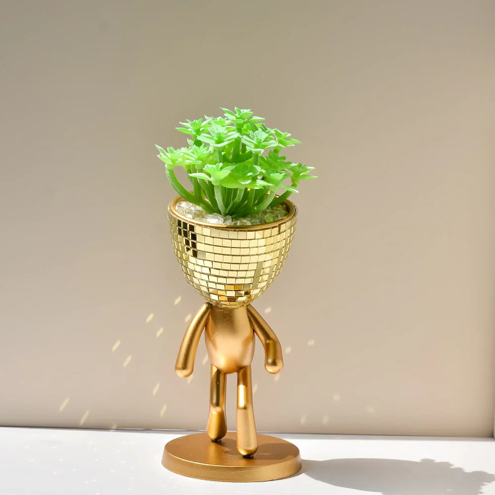 BowLift | Mirror Disco Walking Man Planter Pot