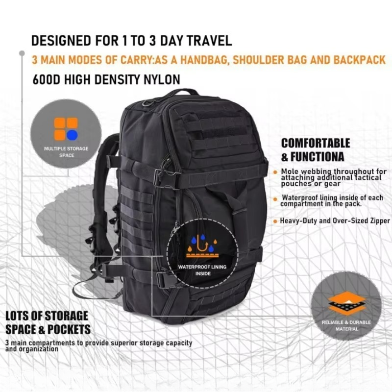 BowLift | Large Capacity 1521oz Waterproof Tactical Backpack for Outdoor Travel and Adventure