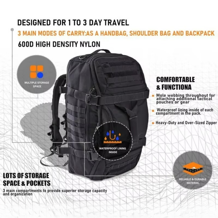 BowLift | Large Capacity 1521oz Waterproof Tactical Backpack for Outdoor Travel and Adventure