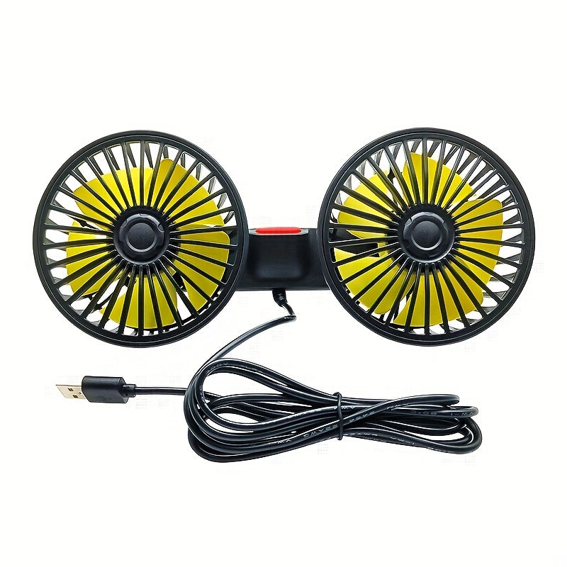 1 Pc Car Fan, Car Small Air Conditioner, Double-headed Rear Fan, Strong Wind, 360 Degrees Rotation, Large Air Volume, Subwoofer Operation, Base Fixed Clip Mounting Method, Suitable For Car Home | Bowlift