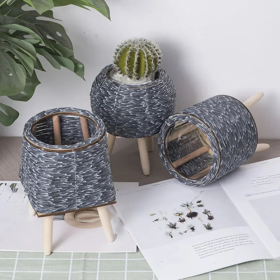 BowLift | Nordic Hand-Woven Imitation Rattan Flower Pot