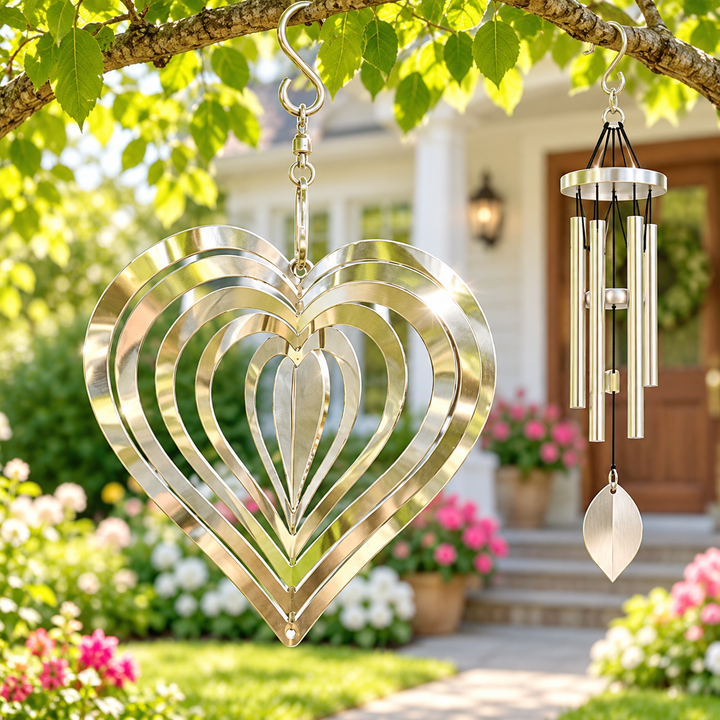 Iridescent Layered Heart Wind Spinner Hanging Suncatcher Bowlift
