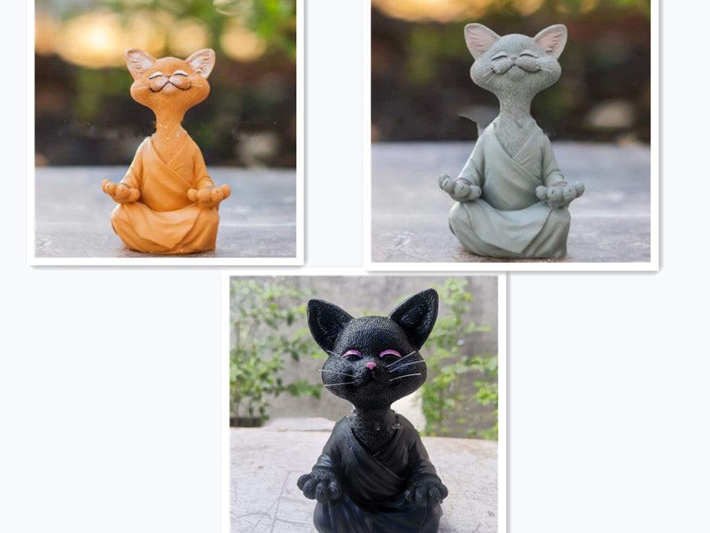 BowLift | Playful Black Buddha Cat Figure Meditation Yoga Collectible Happy Cat Decor Home Garden Decoration Garden Ornament