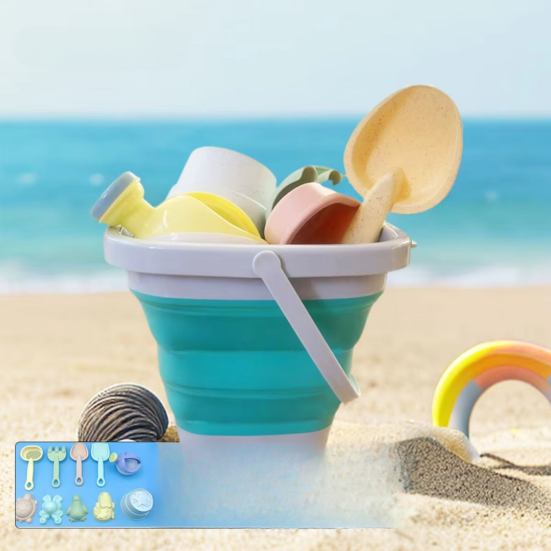 BowLift | Kids Beach Sand and Water Play Set - Foldable Bucket and Accessories (1, 5, or 11 Piece Set, Random Color)