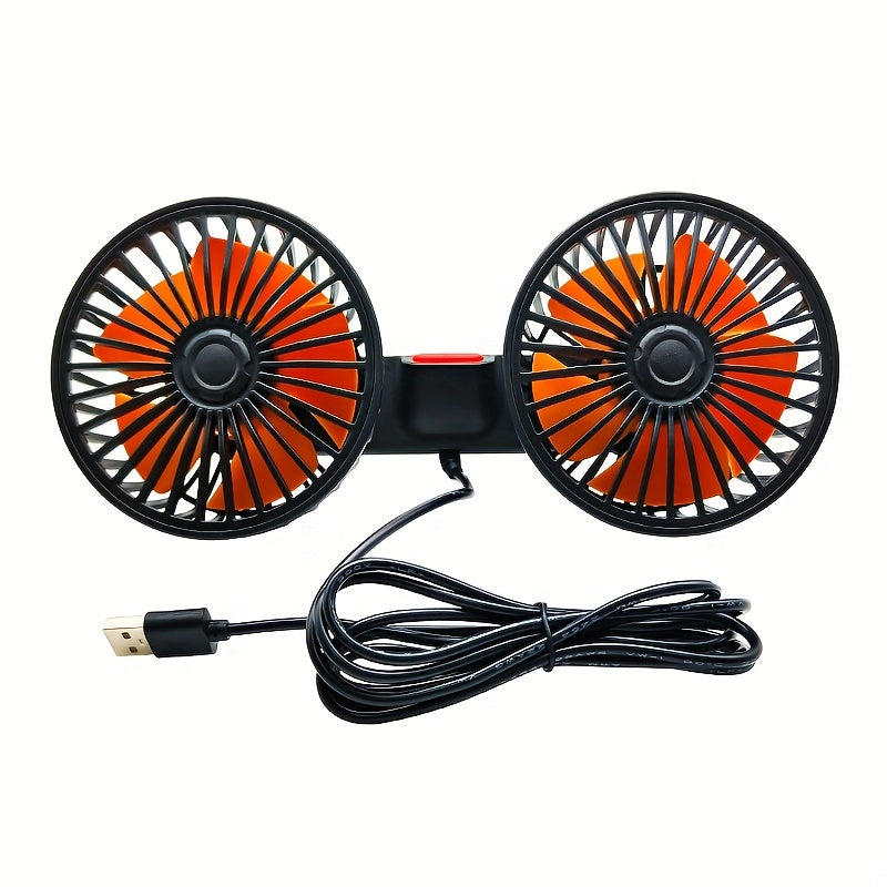 1 Pc Car Fan, Car Small Air Conditioner, Double-headed Rear Fan, Strong Wind, 360 Degrees Rotation, Large Air Volume, Subwoofer Operation, Base Fixed Clip Mounting Method, Suitable For Car Home | Bowlift