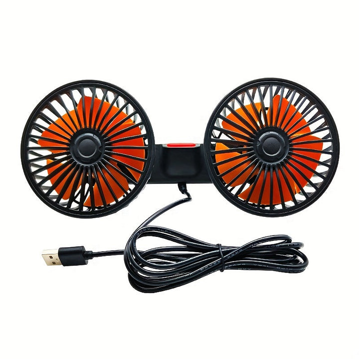1 Pc Car Fan, Car Small Air Conditioner, Double-headed Rear Fan, Strong Wind, 360 Degrees Rotation, Large Air Volume, Subwoofer Operation, Base Fixed Clip Mounting Method, Suitable For Car Home | Bowlift