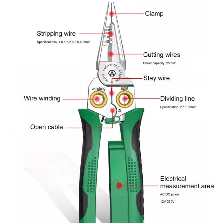 BowLift | 8in1 Electrician Multi-Tool Cable Stripping Pliers