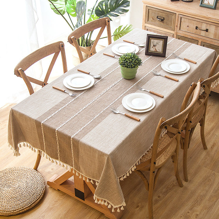 Textured Linen Tablecloth with Fringed Edges