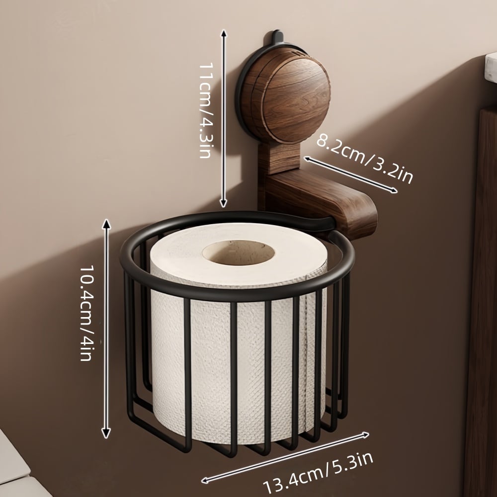 Walnut Wood Toilet Paper Holder – Hole-free with Suction Cup | Bowlift