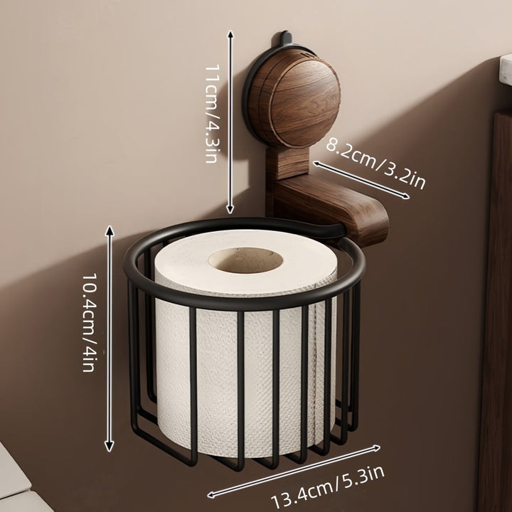 Walnut Wood Toilet Paper Holder – Hole-free with Suction Cup | Bowlift