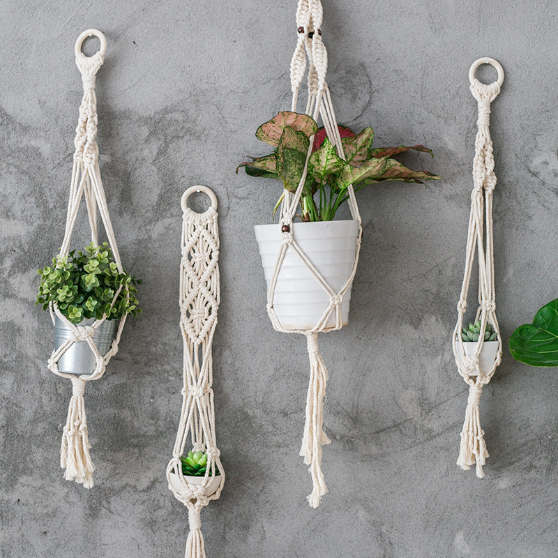 Boho-Macramee Plant Hanger Set with Hand-Knotted Tassels and Adjustable Loops Bowlift