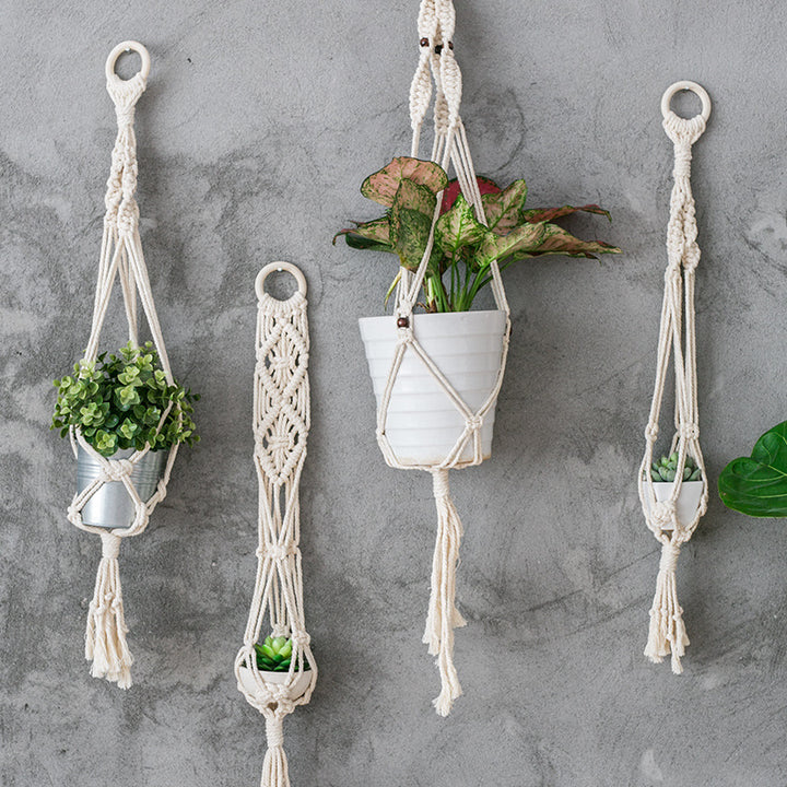 Boho-Macramee Plant Hanger Set with Hand-Knotted Tassels and Adjustable Loops Bowlift