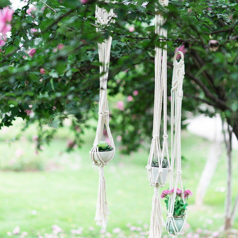 Boho-Macramee Plant Hanger Set with Hand-Knotted Tassels and Adjustable Loops Bowlift