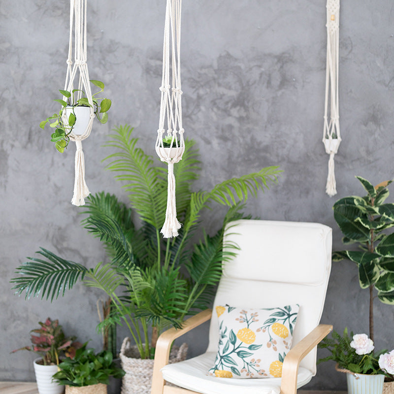 Boho-Macramee Plant Hanger Set with Hand-Knotted Tassels and Adjustable Loops Bowlift