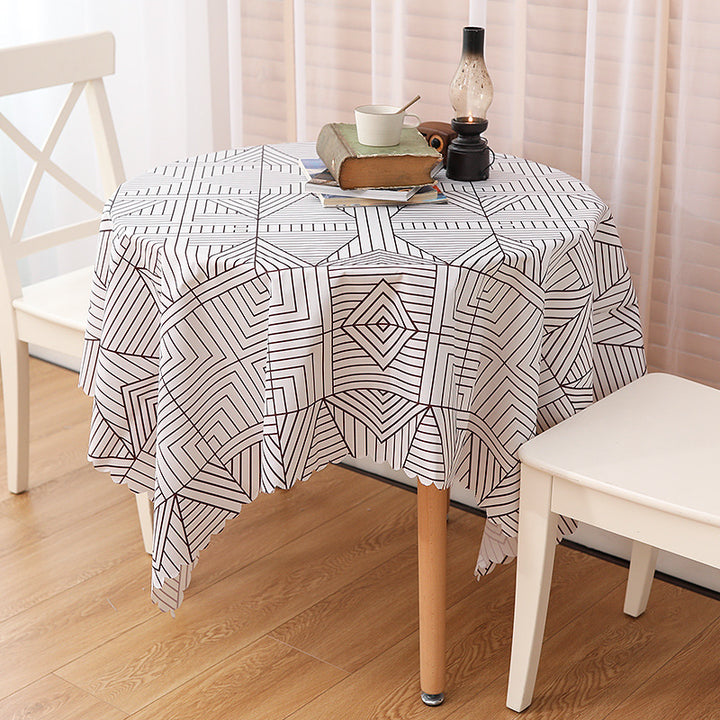 Wipeable tablecloth with fine check pattern, wavy hem and easy-care PVC finish Bowlift
