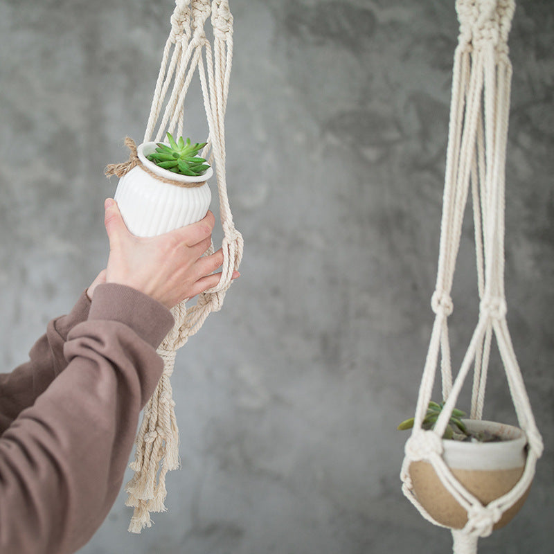 Boho-Macramee Plant Hanger Set with Hand-Knotted Tassels and Adjustable Loops Bowlift