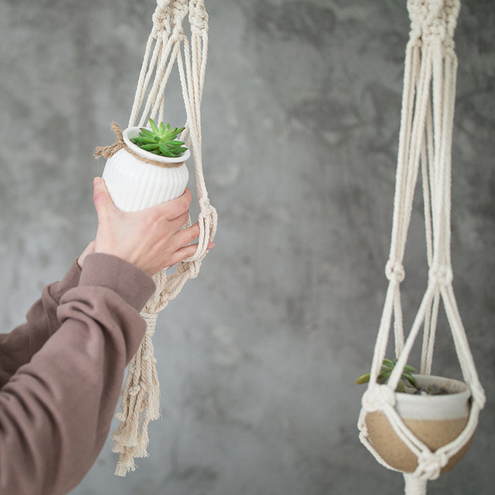 Boho-Macramee Plant Hanger Set with Hand-Knotted Tassels and Adjustable Loops Bowlift