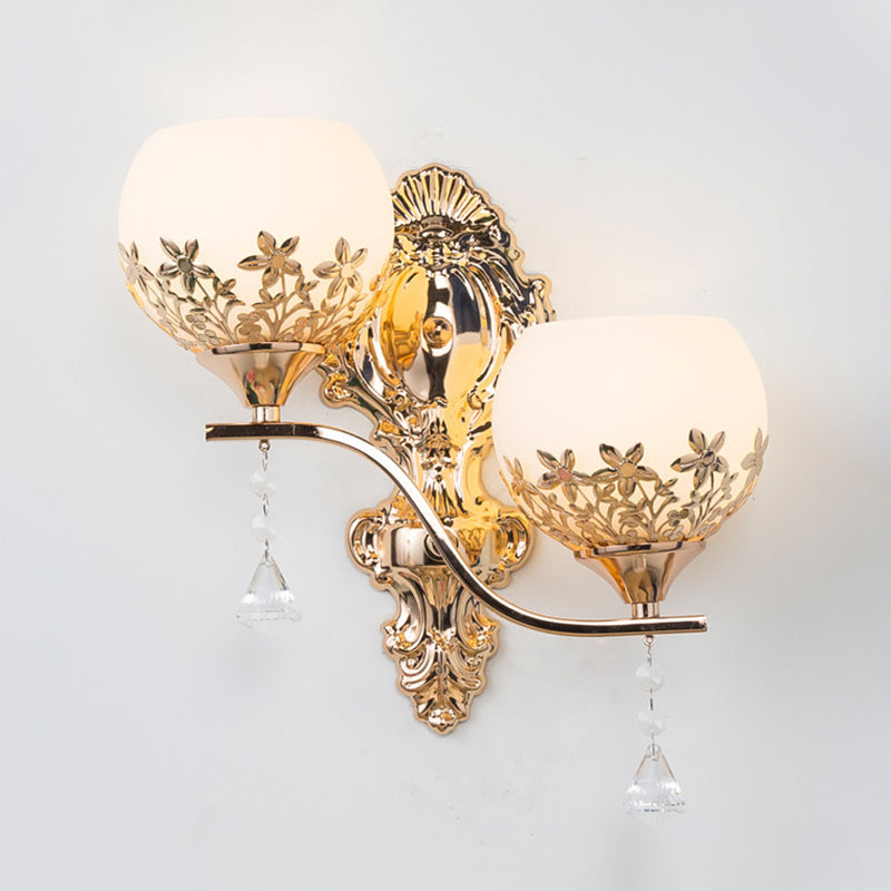 BowLift | Gold 2 Heads Bowl Wall Light Modernism Wine Glass Wall Mounted Light with Crystal Shade