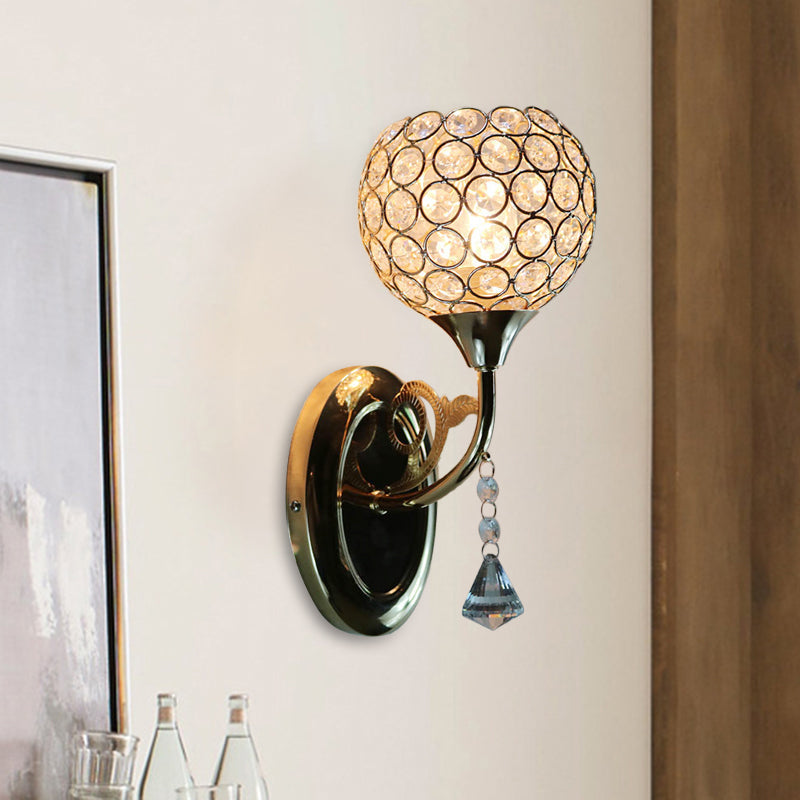 BowLift | Gold Bowl Wall Light Lighting Minimalist 1 Bulb Bedroom Opulent Inlaid Crystal Wall Mount Light