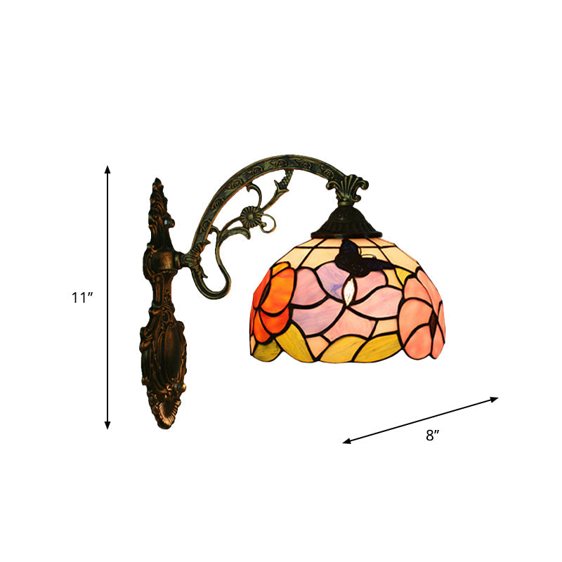 BowLift | Single Butterfly and Peony Wall Floor Lamp Tiffany Bronze Stained Glass Wall Mount Lamp
