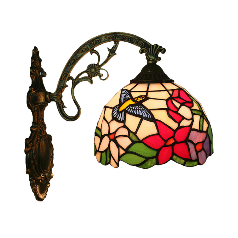 BowLift | Handmade glass bronze wall lighting Magpie and flowers 1 head Tiffany wall lamp fixture