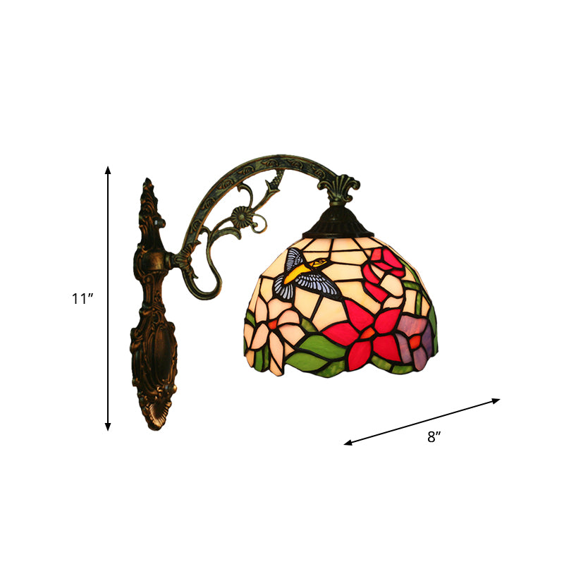 BowLift | Handmade glass bronze wall lighting Magpie and flowers 1 head Tiffany wall lamp fixture
