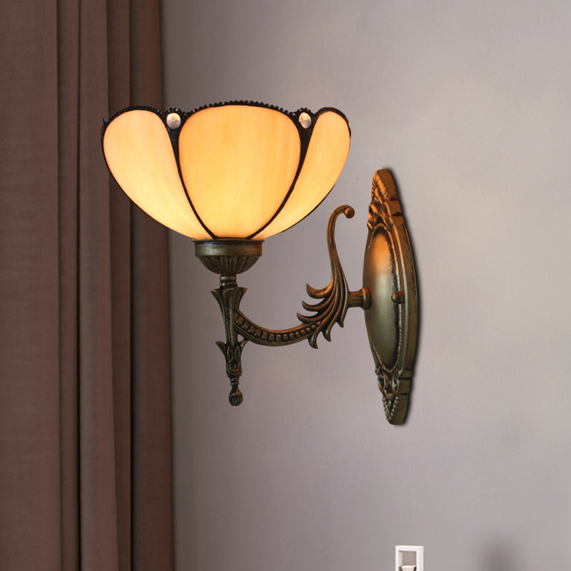BowLift | Flower/Bowl Wall-Mounted Light Tiffany Beige/Yellow Glass 1-Bulb Bronze Finish Wall Switch Light
