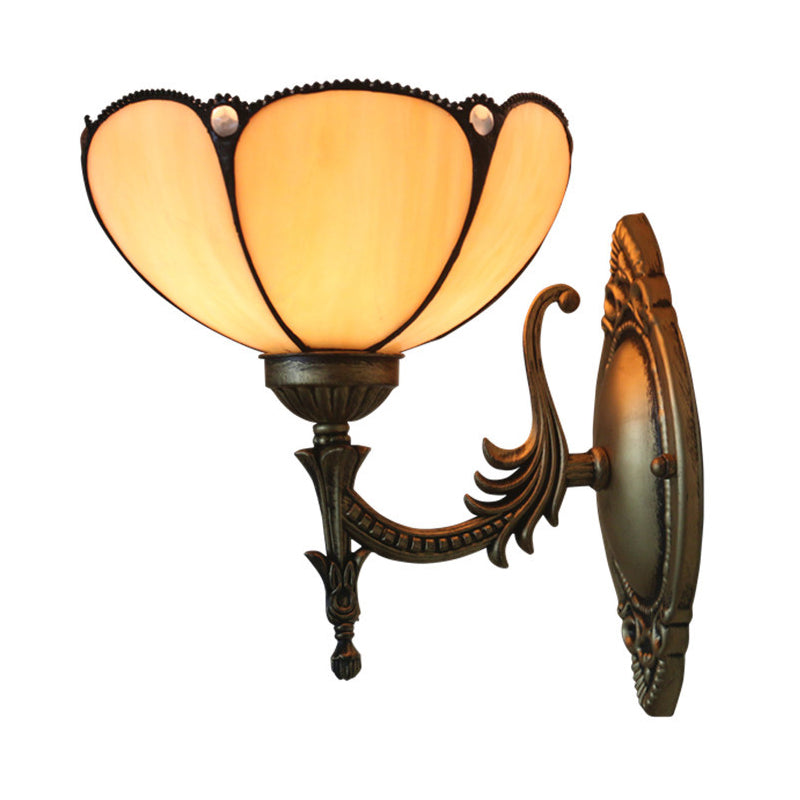 BowLift | Flower/Bowl Wall-Mounted Light Tiffany Beige/Yellow Glass 1-Bulb Bronze Finish Wall Switch Light