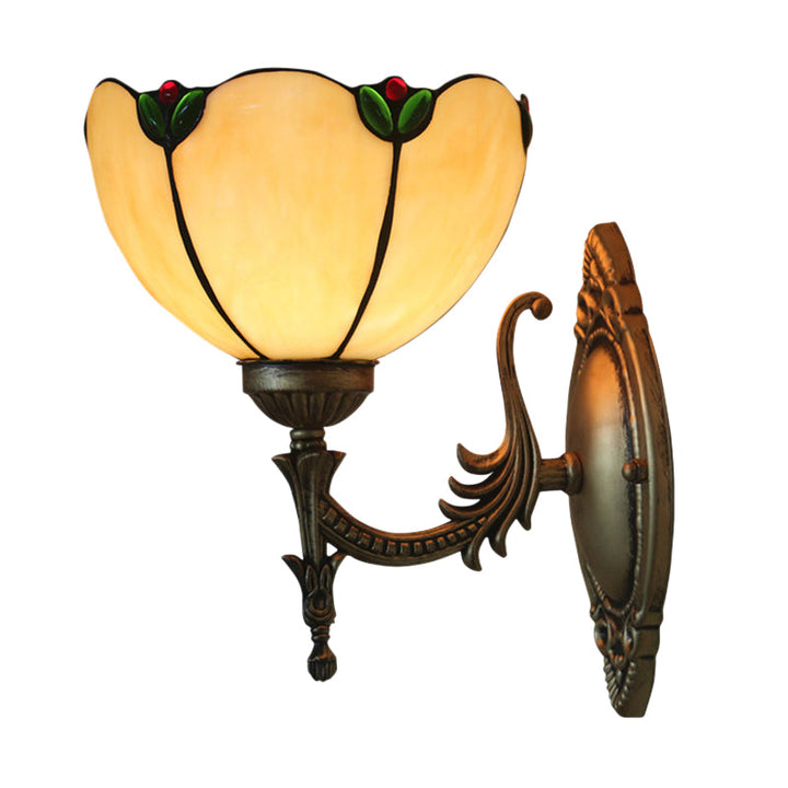 BowLift | Beige Glass Bud Wall Lamp Vintage 1 Head Brass Finish Wall Light Fixture for Bedroom