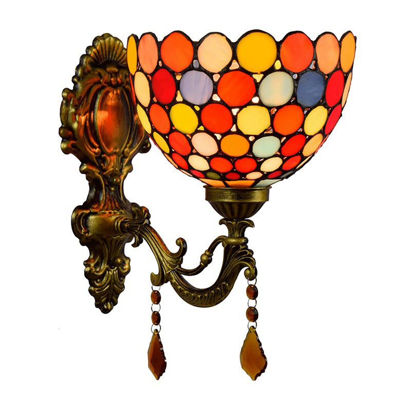 BowLift | Stained Glass Circles Wall Lamp Tiffany Single-Ball Brass Wall Lamp With Dangles