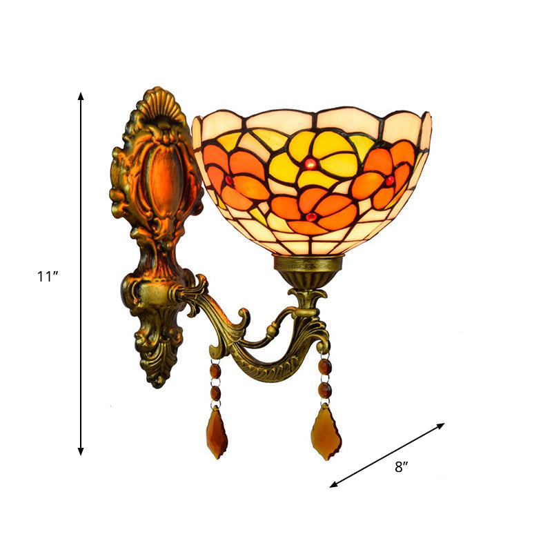 BowLift | Leaf Pattern Bowl Stained Glass Wall Lamp Tiffany 1 Head Orange/Purple/Red Wall Mount