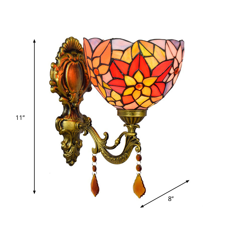 BowLift | Leaf Pattern Bowl Stained Glass Wall Lamp Tiffany 1 Head Orange/Purple/Red Wall Mount